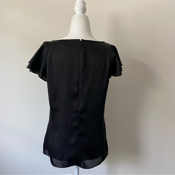 Black Sheer Michael Kors Flutter Sleeve Blouse - Picture 2 of 4